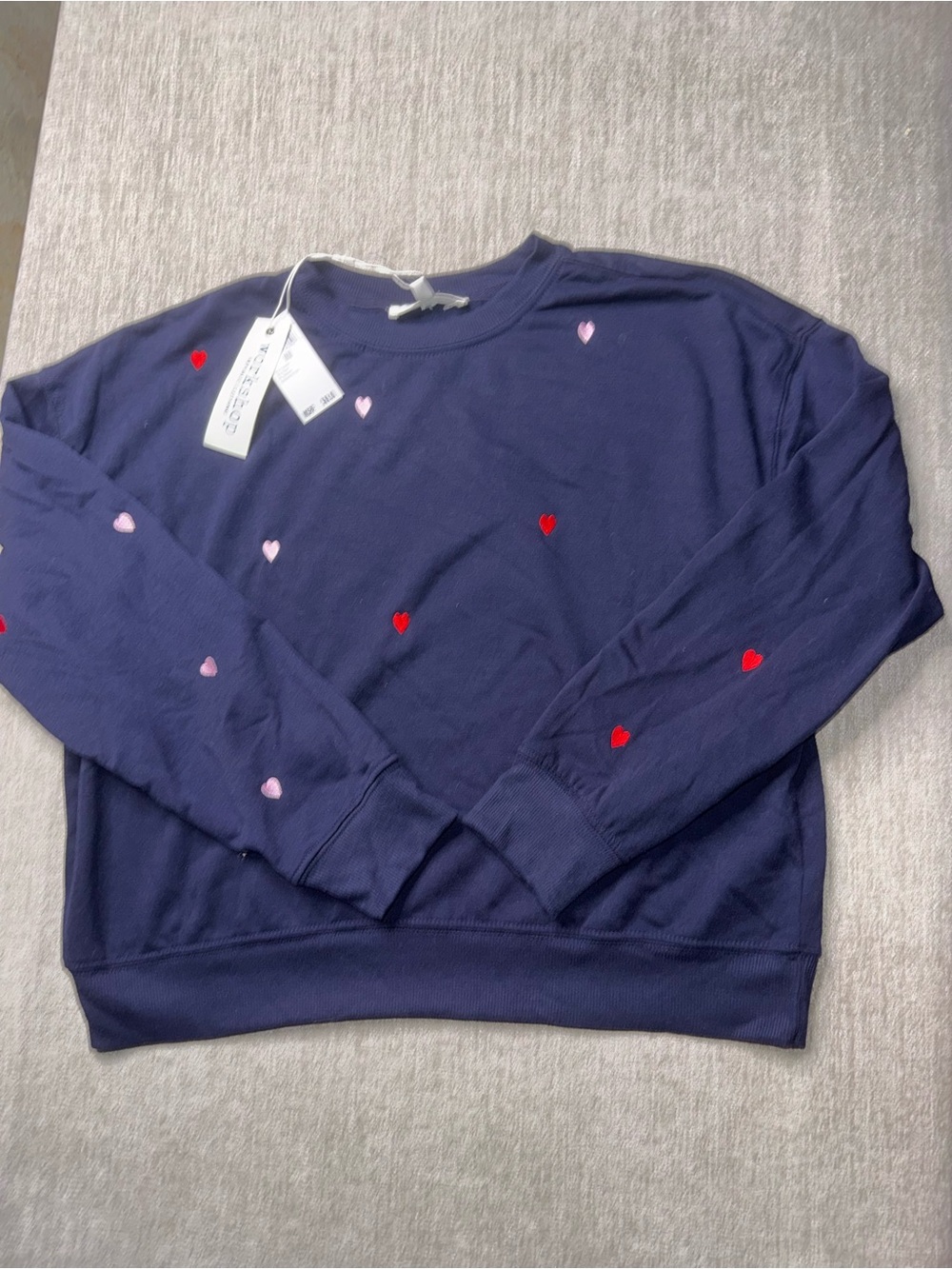 Workshop Republic Navy Heart Embroidered Sweatshirt NWT
